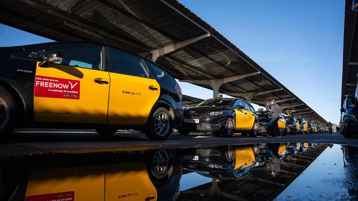 Fila de taxis, en Barcelona.