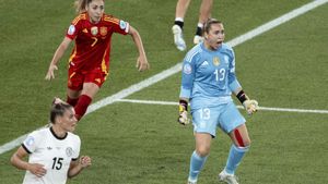 Zurich (Switzerland), 23/07/2025.- Spains goalkeeper Catalina Coll gestures during the UEFA Womens EURO 2025 semi final soccer match between Germany and Spain, in Zurich, Switzerland, 23 July 2025. (Alemania, España, Suiza) EFE/EPA/GAETAN BALLY