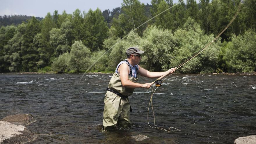 Un pescador en el río Narcea.