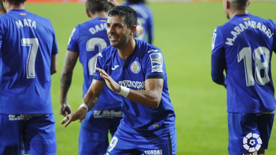 Ángel celebra un gol con el Getafe logrado esta temporada.