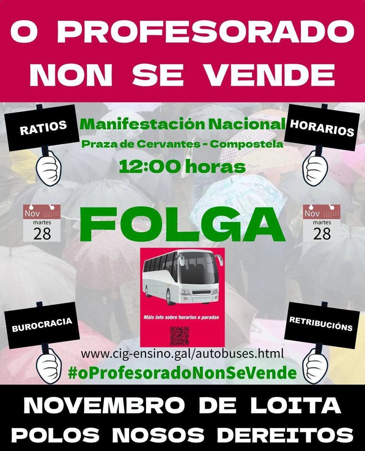 Cartel de convocatoria a la manifestación de este martes en Santiago