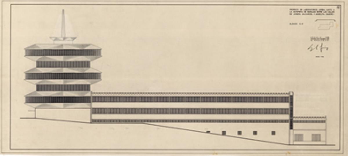 Alzado lateral de 'La Pagoda' diseñada por Miguel Fisac