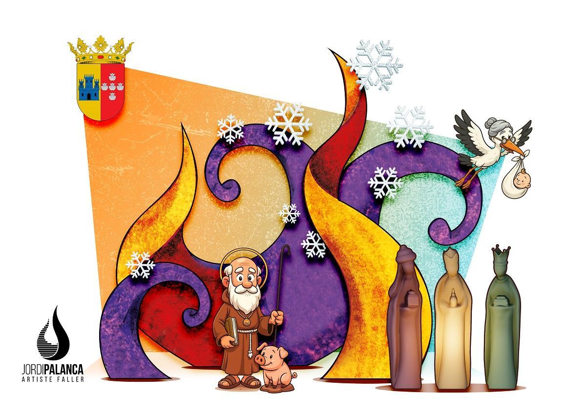 Boceto del monumento fallero que lucirá Zarra, obra de Jordi Palanca.