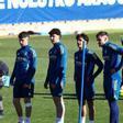 Hugo Pinilla, Sánchez-Rubio, Larios y Cuenca, en el entrenamiento del pasado miércoles en la Ciudad Deportiva.