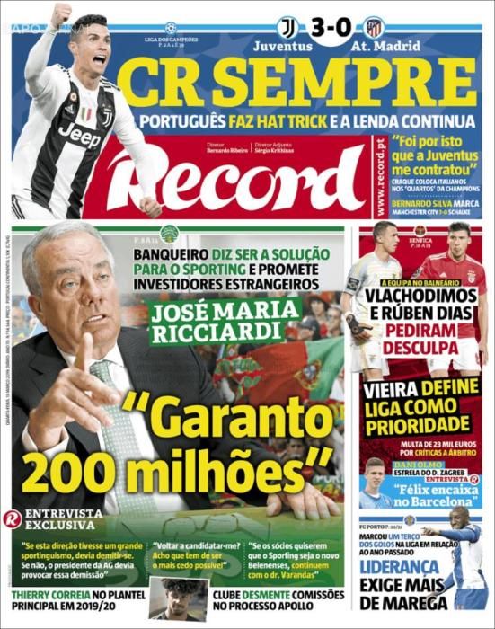 Portada RECORD miércoles 13 de marzo de 2019