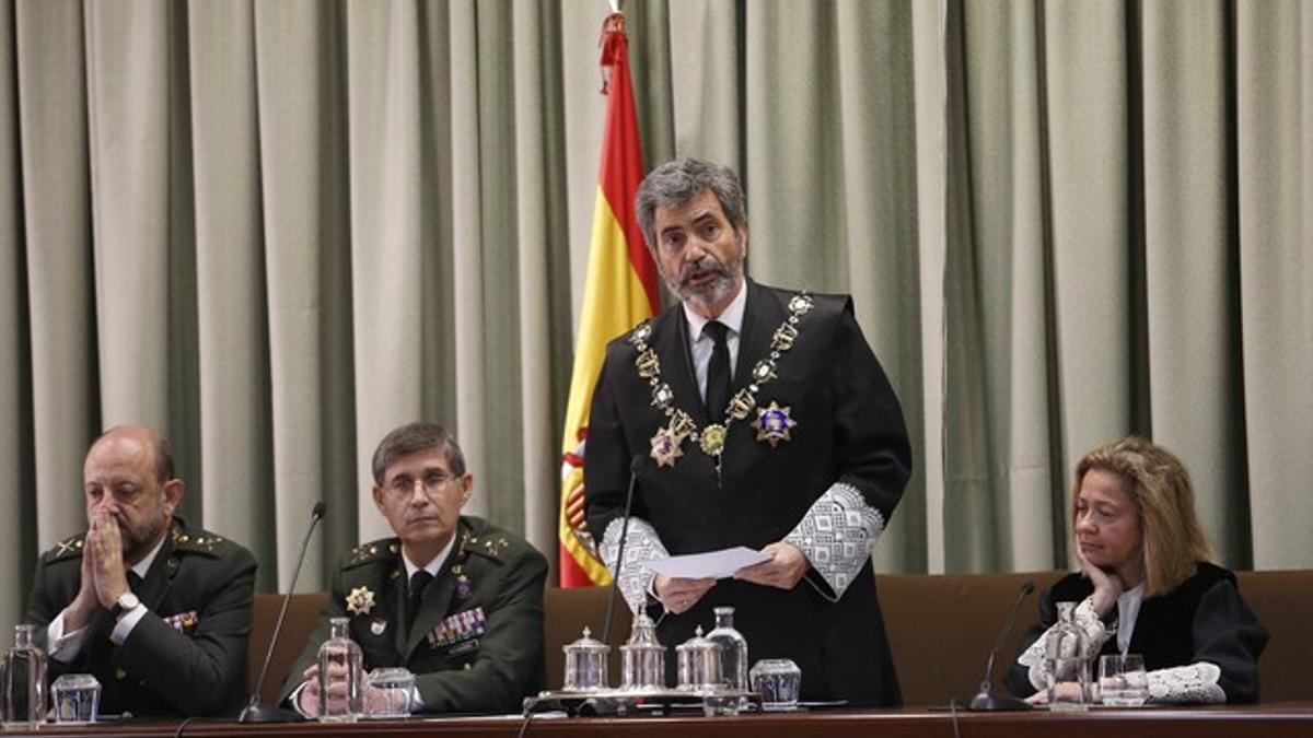 El presidente del Supremo, Carlos Lesmes, en la apertura del año judicial militar.
