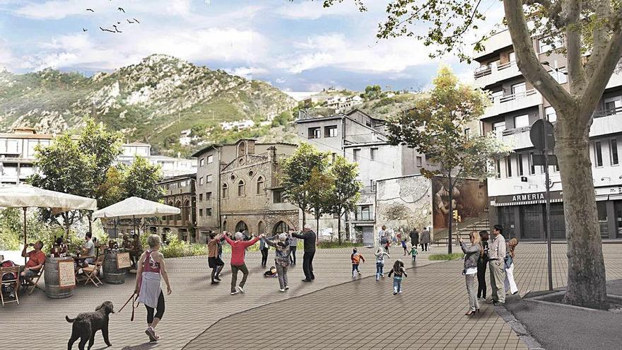 Recreació de la proposta de transformació de la plaça Viladomat sense l&#039;edifici del sindicat