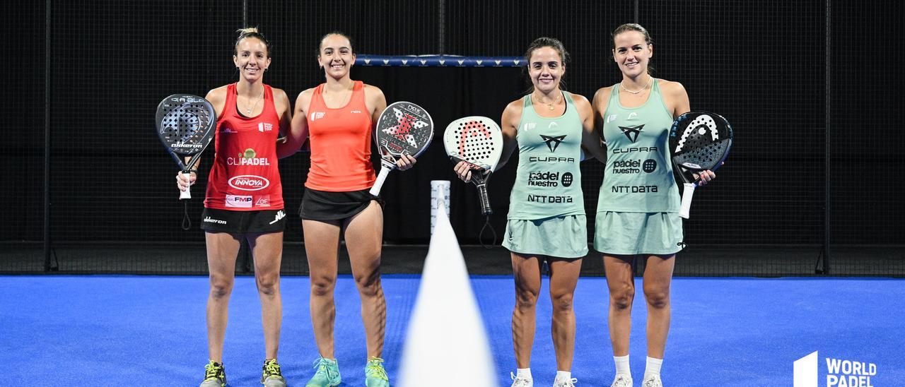 Las jugadoras, antes del inicio. En el centro, las dos extremeñas: Lorena Rufo (izquierda) y Paula Josemaría (derecha).