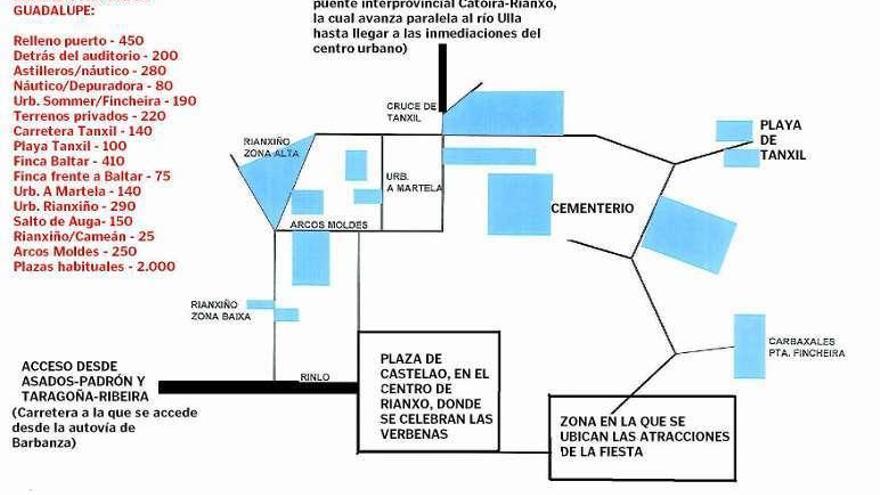 Plano con la ubicación de los aparcamientos y vías de acceso.