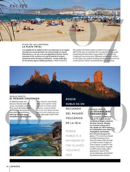 Reportaje turístico sobre Gran Canaria en la revista de Air Europa