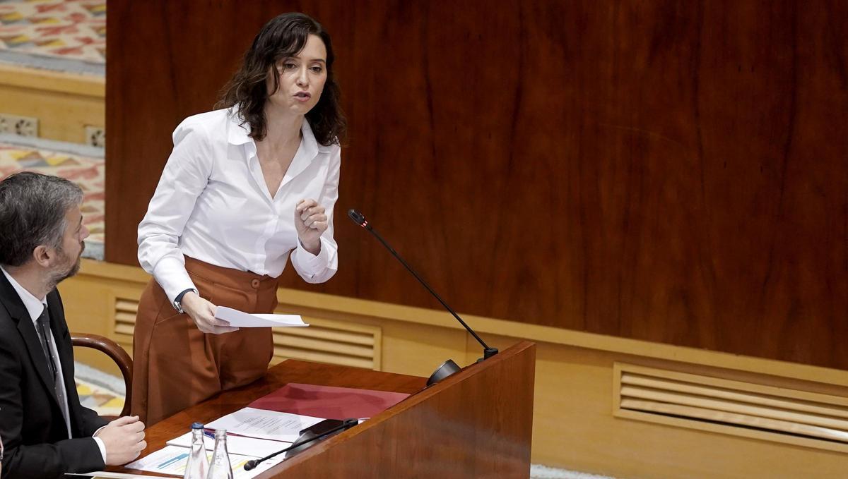Isabel Díaz Ayuso, durante la sesión de control en la Asamblea de Madrid.