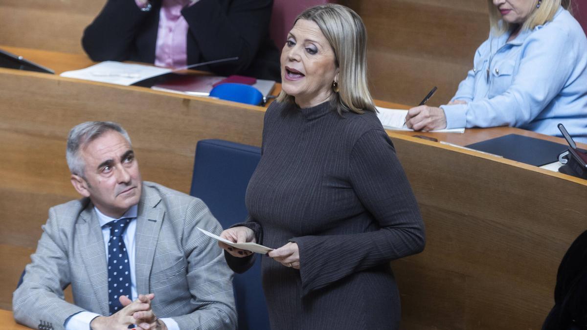Intervención de la consellera de Educación, Carmen Ortí, en un pleno de las Corts.