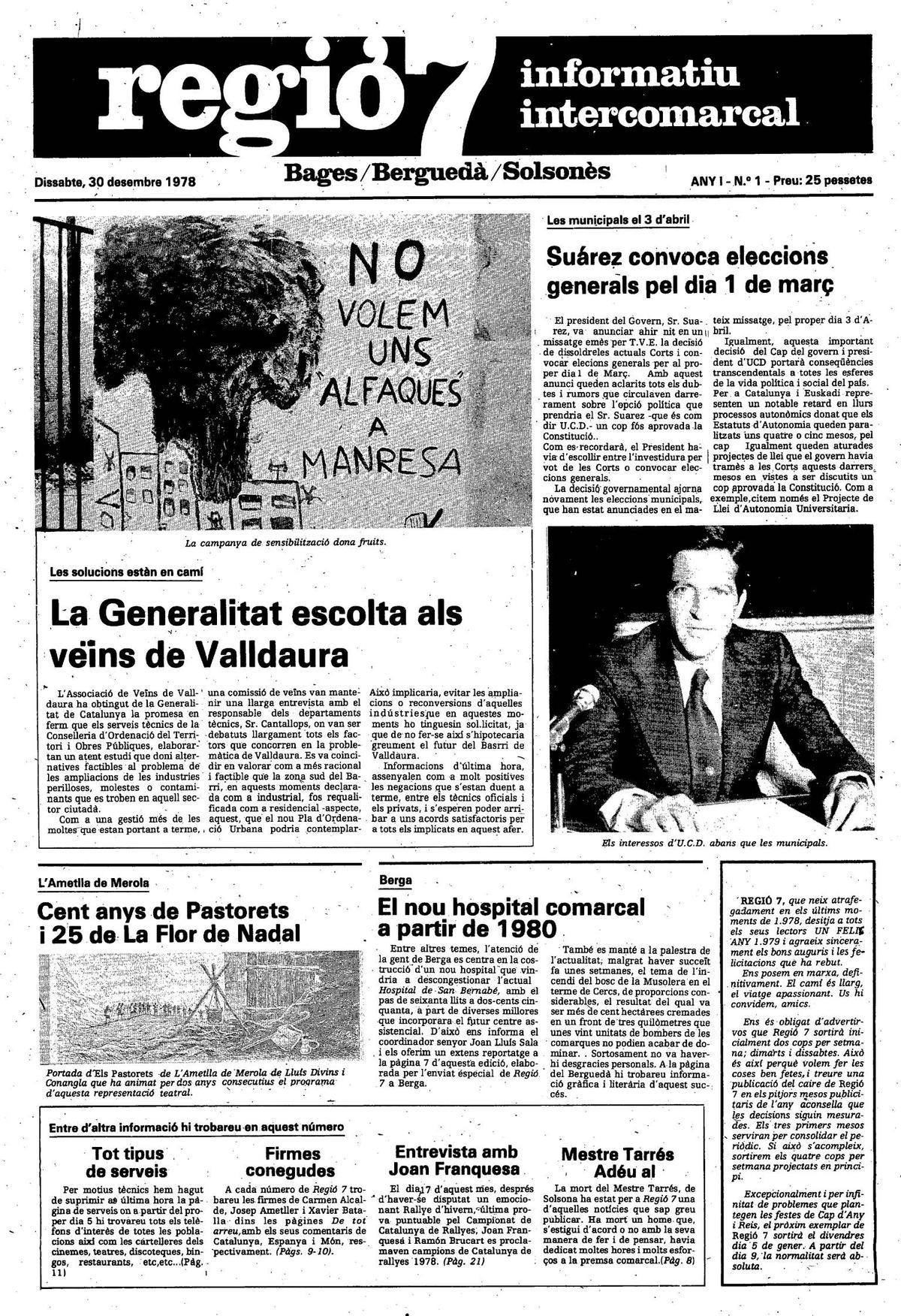 La portada del número 1 de Regió7 de l'any 1978