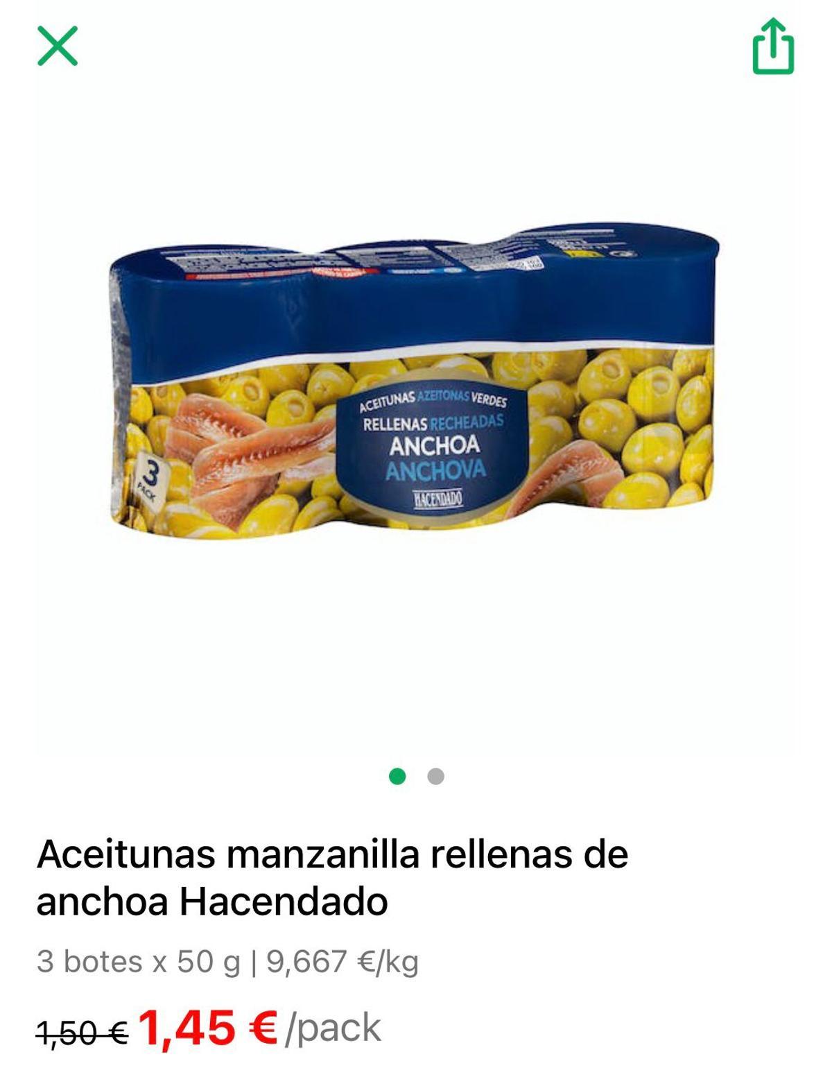 Aceitunas manzanilla rellenas de anchoa Hacendado