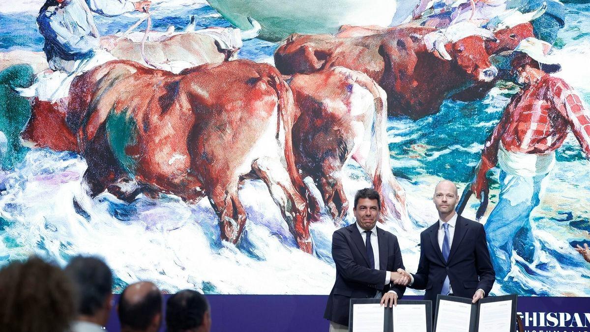Carlos Mazón y Guillaume Kientz, director de la Hispanic Society, en la presentación del centro expositivo dedicado a Sorolla en València.
