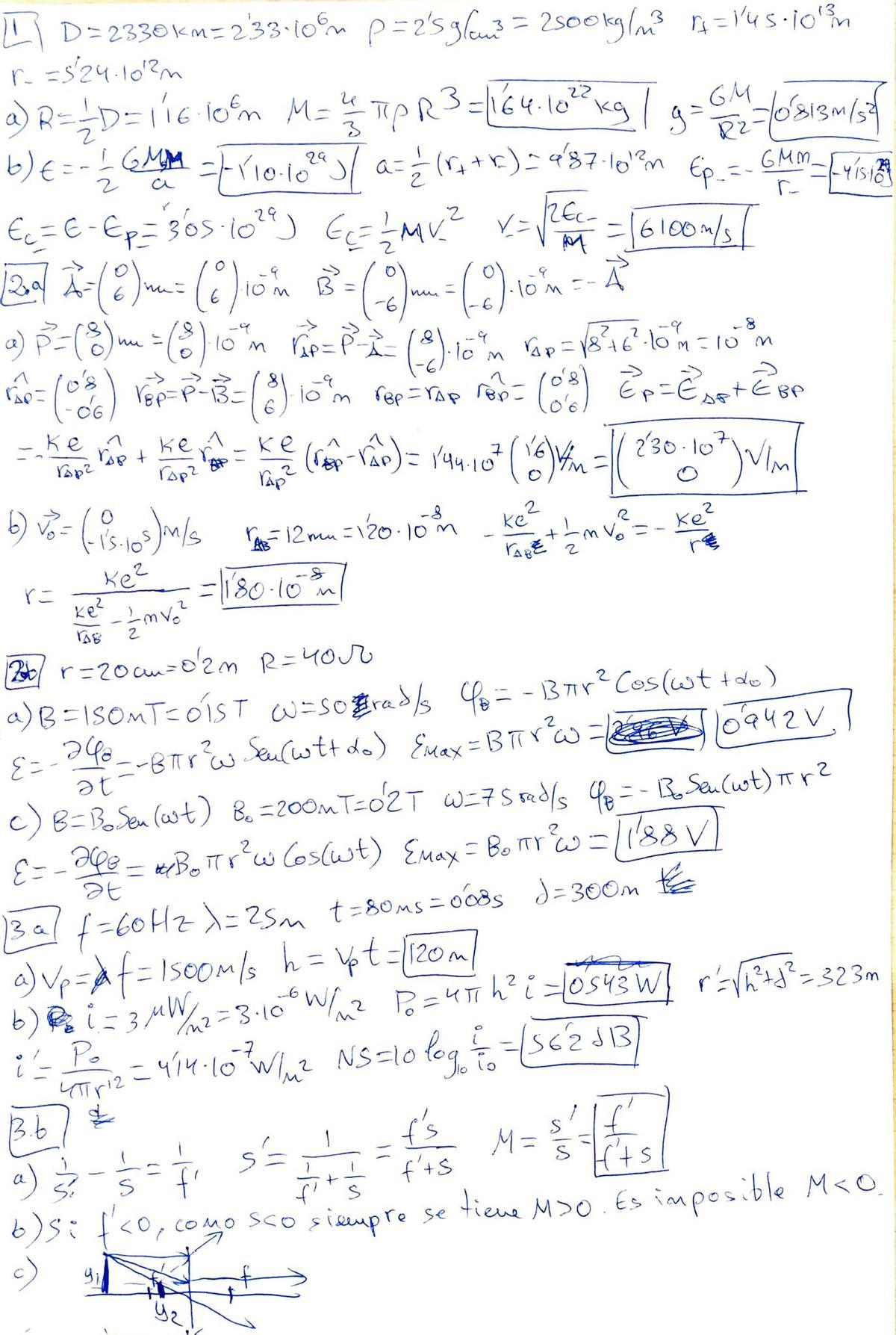 Respuestas del examen de Física de la PAU de Madrid