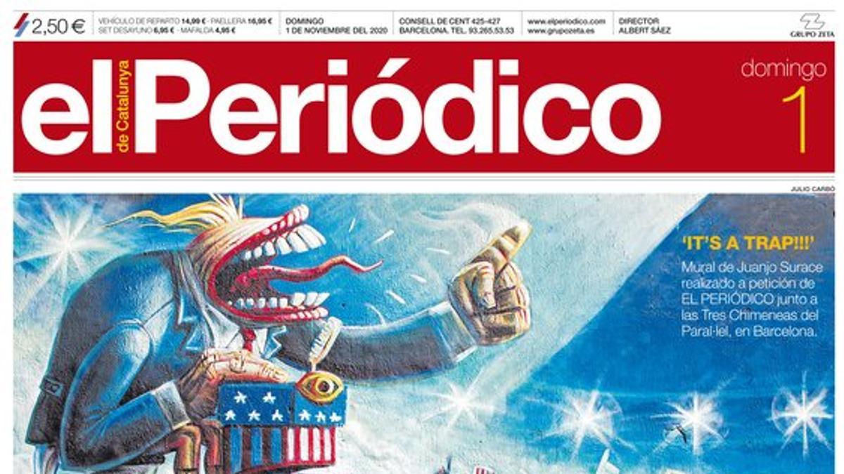 La portada de EL PERIÓDICO del 1 de noviembre del 2020