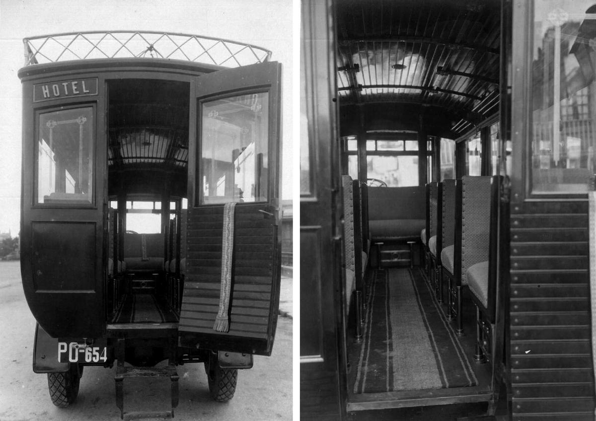 Interior y trasera del ómnibus.