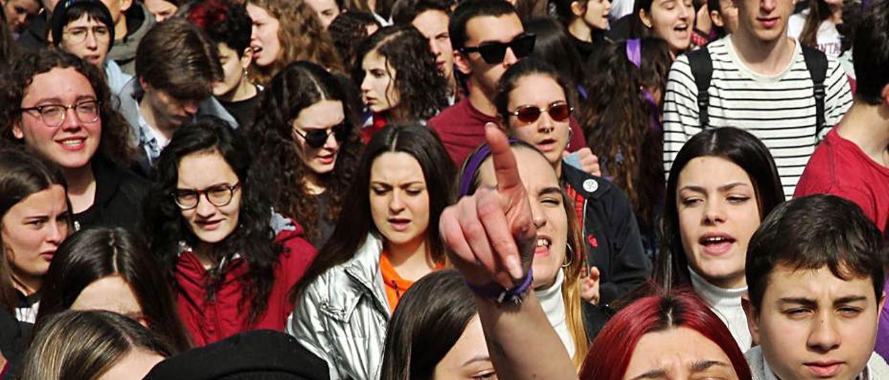 Jóvenes, en la pasada manifestación del 8 de marzo.