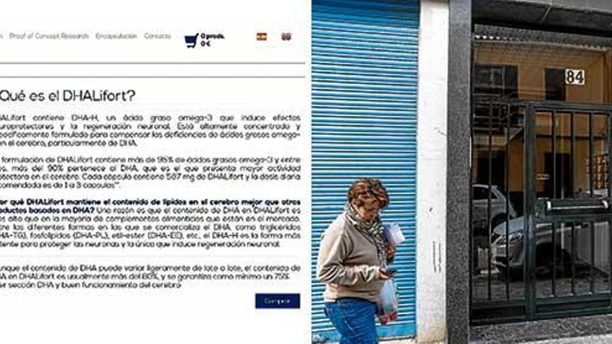 La web de Bega Pharmaceuticals atribuye propiedades curativas a Dhalifort (izquierda); la compañía tiene su sede en un domicilio de Palma.