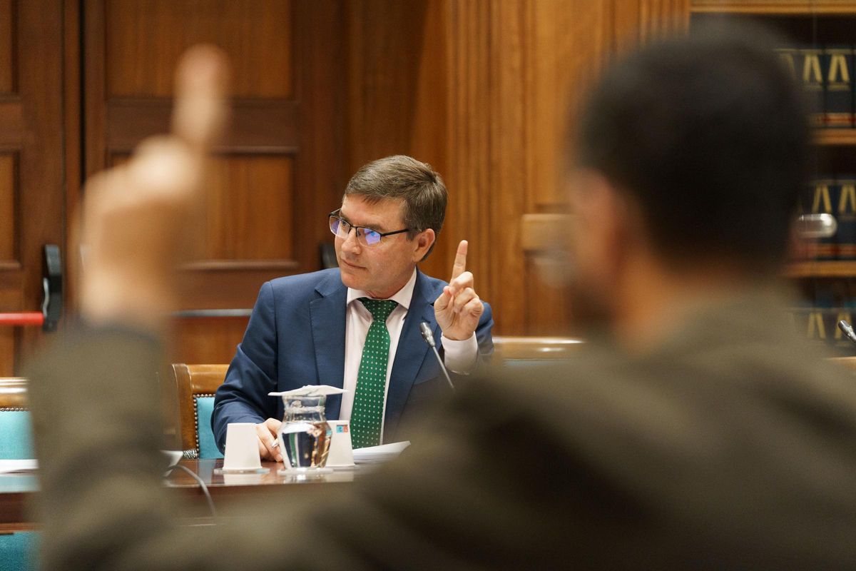 Nicasio Galván, portavoz parlamentario de Vox, durante una votación de la comisión de estudio del reto demográfico.