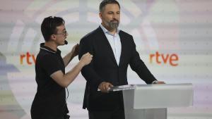 El líder de Vox, Santiago Abascal, durante el debate a tres en RTVE.