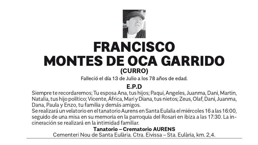 Esquela Francisco Montes de Oca Garrido