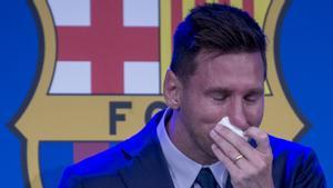 Leo Messi, en la rueda de prensa en la que se despidió del club.