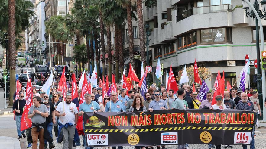 Manifestación de trabajadores por la seguridad en el trabajo, el pasado jueves en Vigo