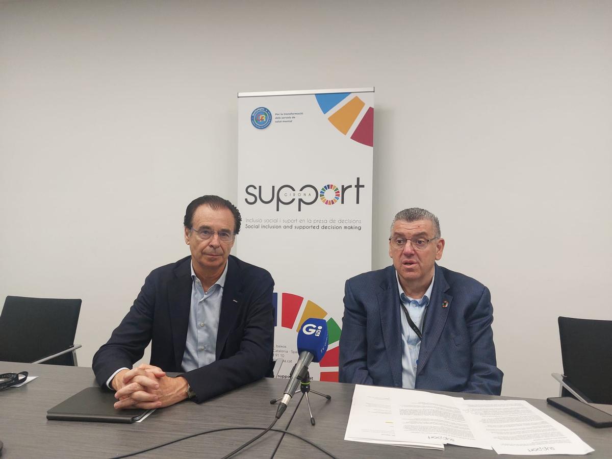 Pere Cornellà i Josep Maria Solé en la presentació de la memòria de Support-Girona del 2025.