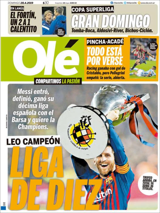 Portada OLÉ domingo 28 de abril de 2019