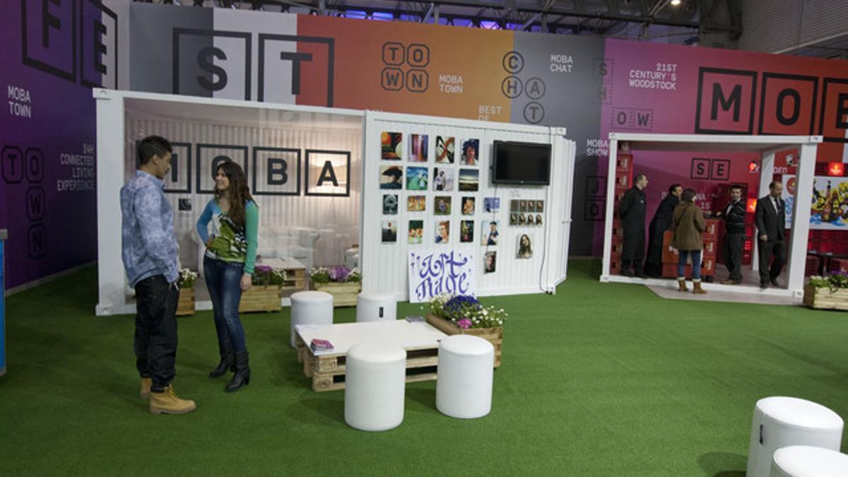 Estand del festival MoBa en el Mobile World Congress de Barcelona, este jueves.