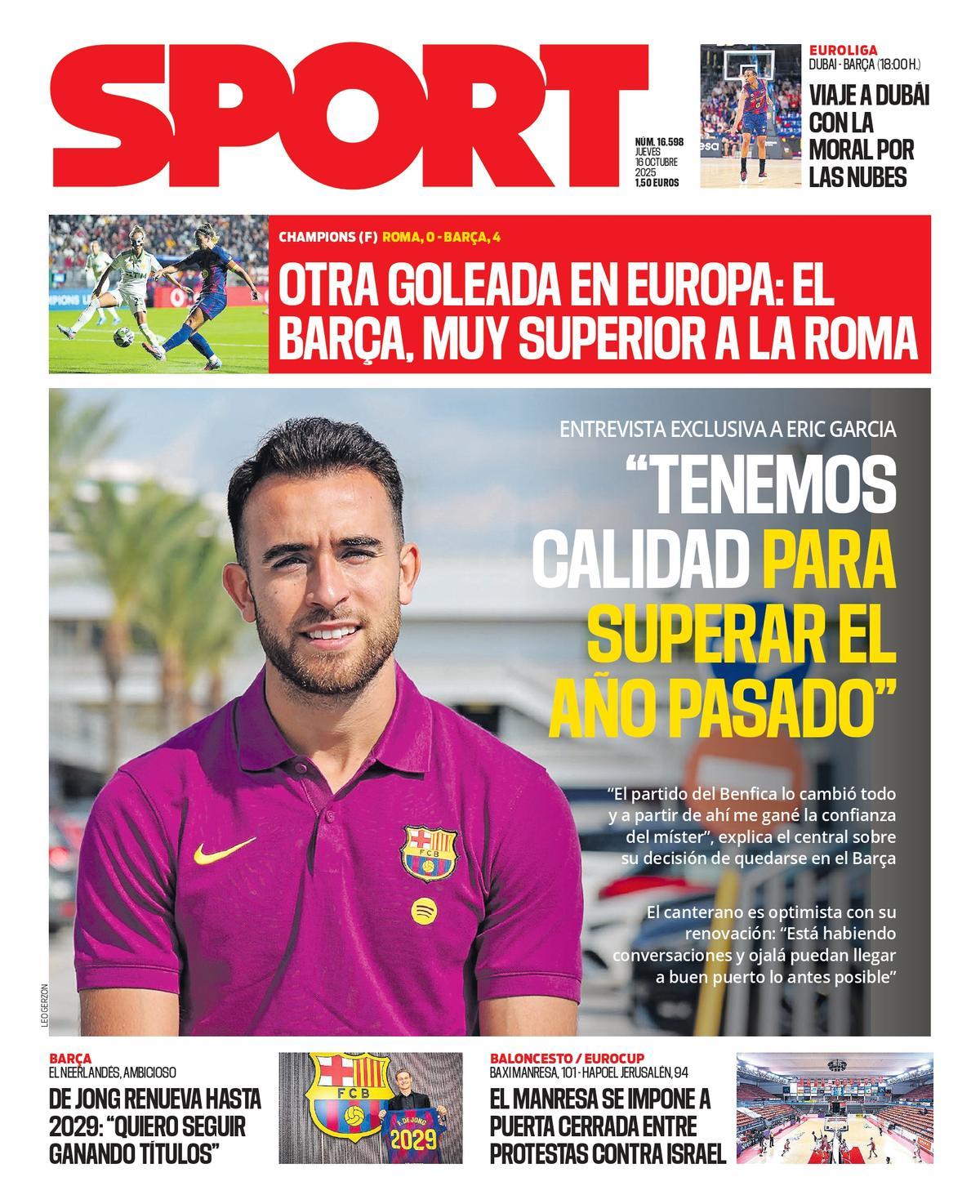 Esta es la portada de SPORT de hoy jueves, 16 de octubre de 2025