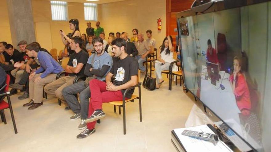 Declaración de Rosa Díez por videoconferencia, ayer, en Santiago.