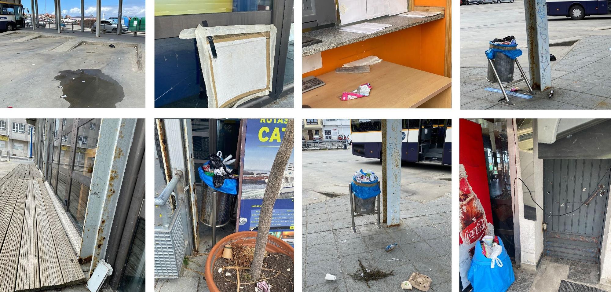 Fotografías aportadas por Esquerda Unida para denunciar la situación de abandono que se vive en la estación de autobuses grovense.