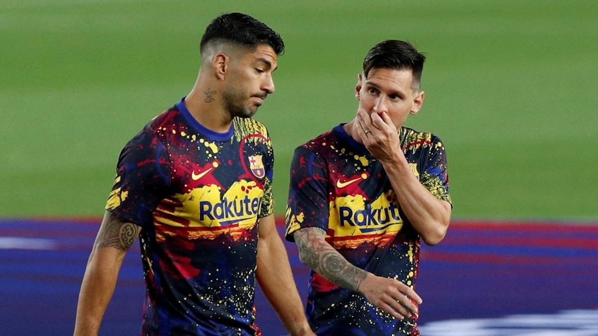 Suárez y Messi, en el calentamiento de un partido el pasado mes de junio.