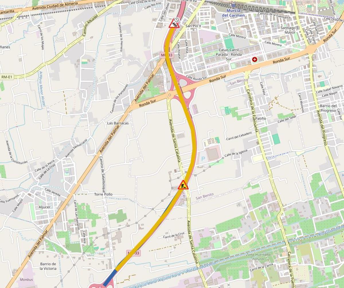Zona de la MU 33 afectada por las obras