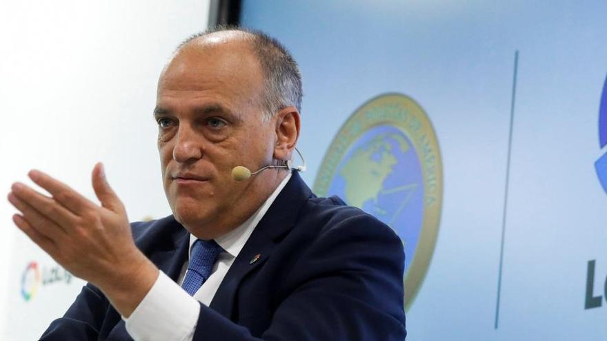 El presidente de la Liga de Fútbol profesional, Javier Tebas.