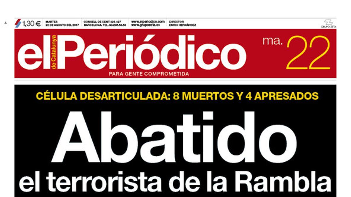 La portada de EL PERIÓDICO del 22 de agosto.