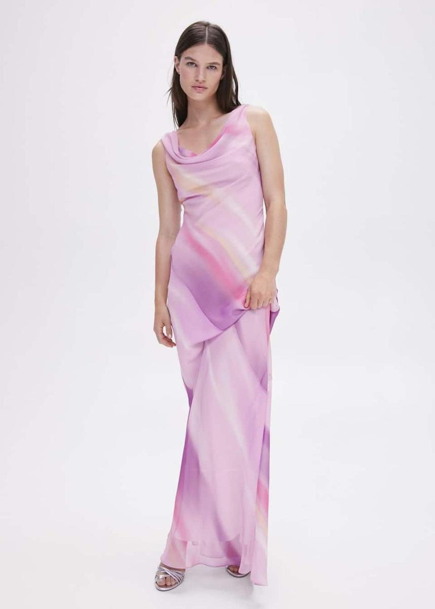 Vestido degradado cuello drapeado de Mango