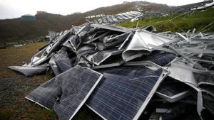 Paneles solares tirados en un vertedero