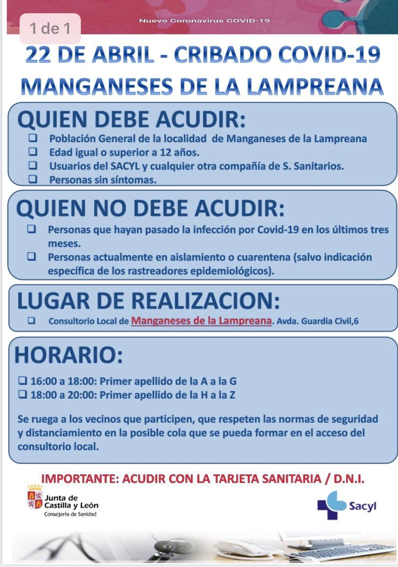 Cartel del cribado en Manganeses de la Lampreana.