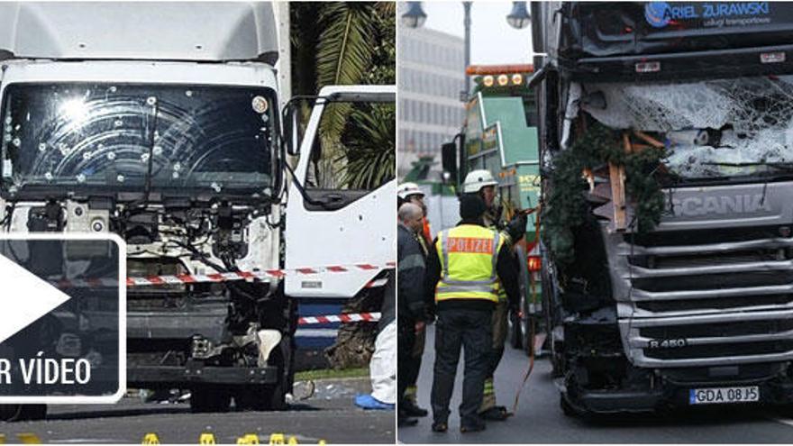 A la izquierda, el camión usado en el ataque en Niza. A la derecha, el de Berlín.