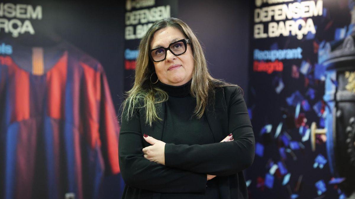 Elena Fort en la sede electoral de 'Defensem el Barça'