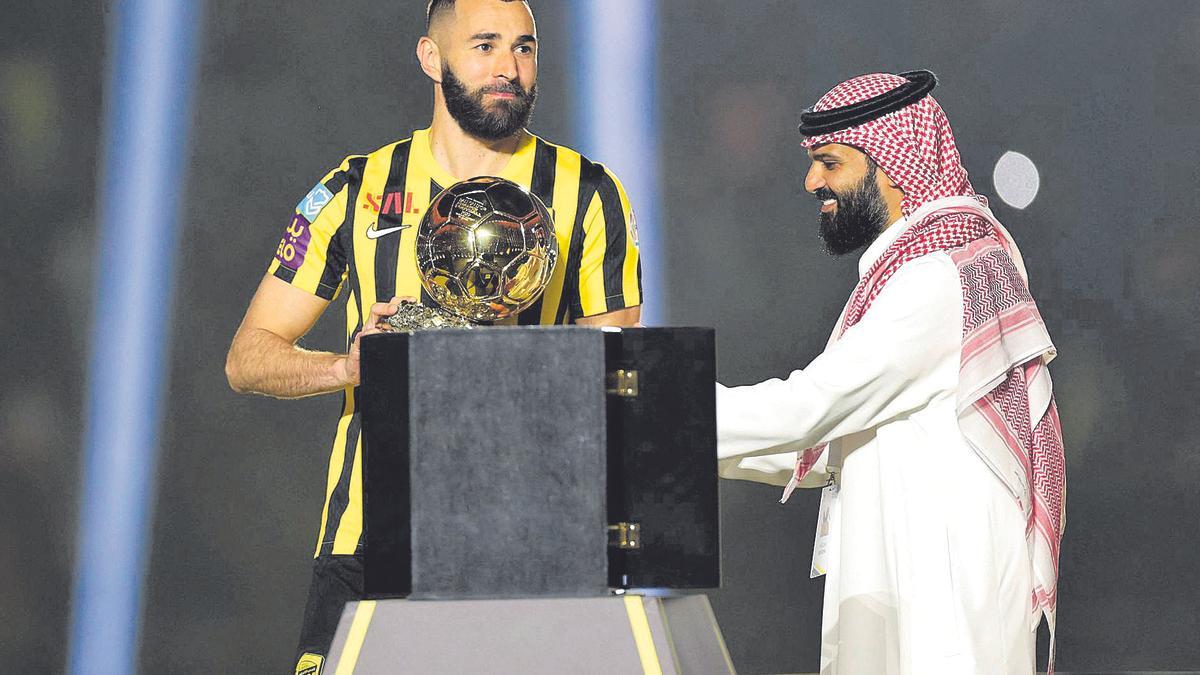 Karim Benzema, en su presentación como jugador del Al-Ittihad de Arabia Saudí.