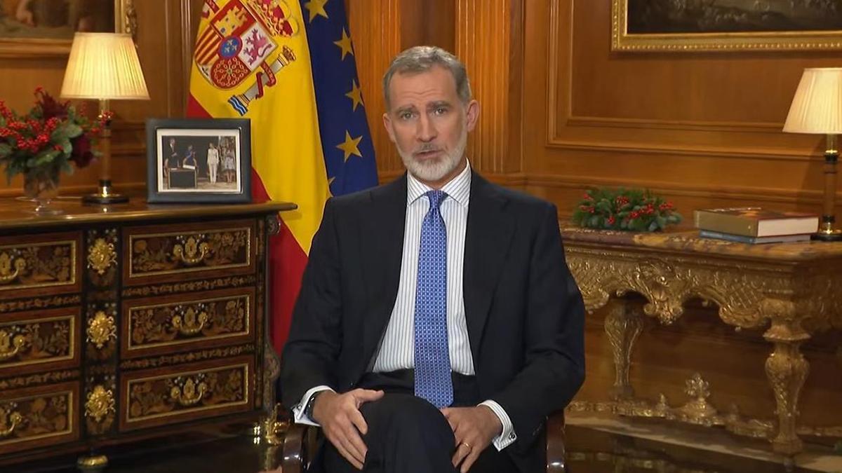 El Rey Felipe VI ofrece su tradicional discurso de Nochebuena desde Zarzuela, en Madrid (España) a 24 de diciembre de 2023