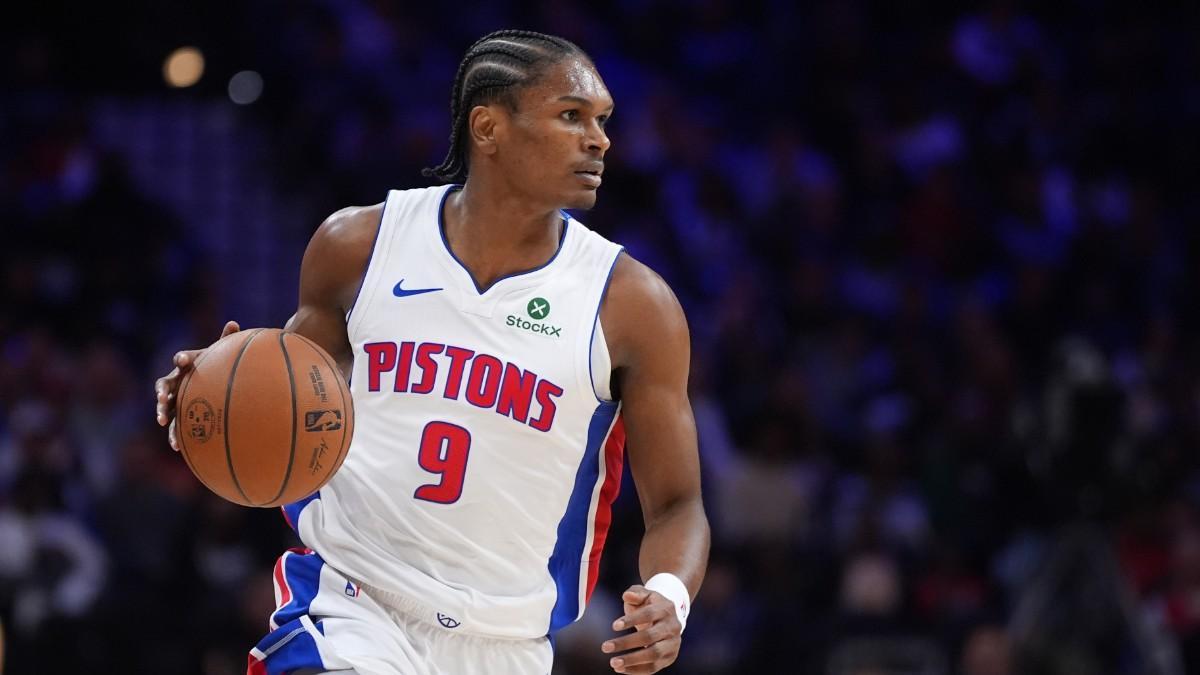 Ausar Thompson, durante un partido con los Pistons
