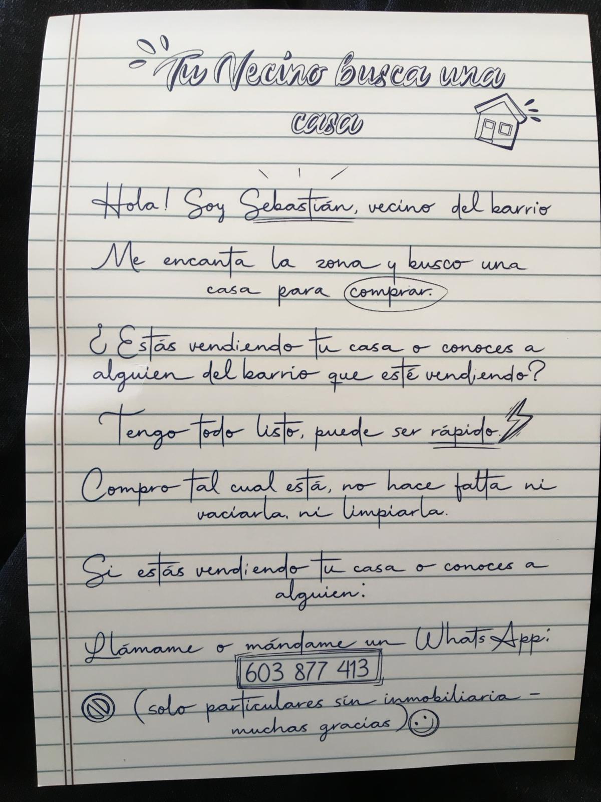 Flyer de una inmobiliara repartido entre los vecinos de Pere Garau.