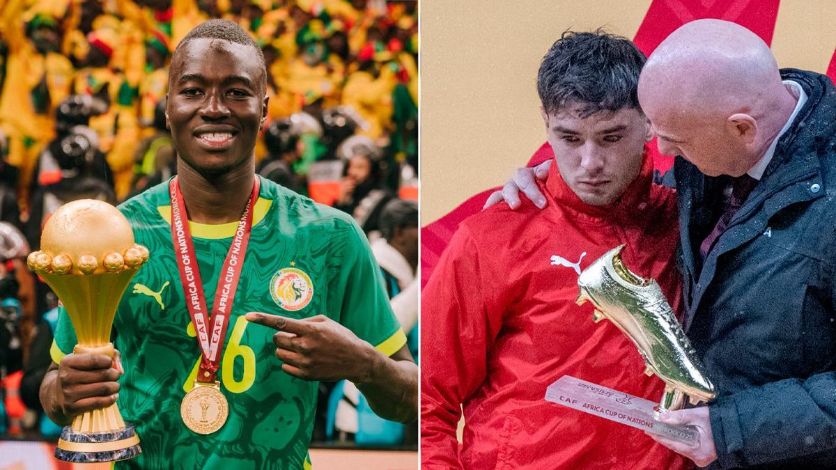 A la izquierda, Pape Gueye con la Copa de África. A la derecha, Brahím desconsolado.