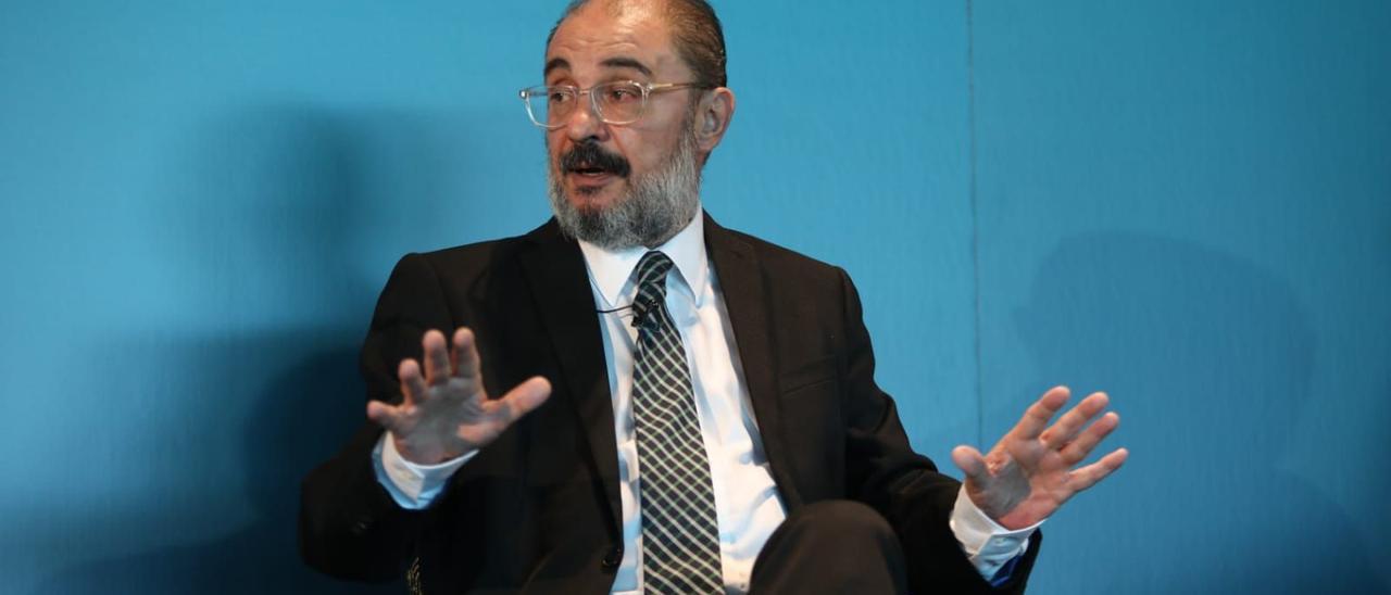 El presidente de Aragón, Javier Lambán, durante su intervención.